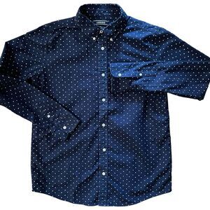 Lands' End Men's Star Print Americana‎ USA Button Down Long Sleeve Shirt Blue XL